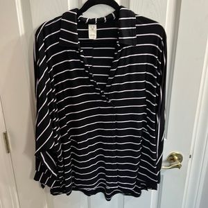 Super soft free people black with pink strips collared shirt